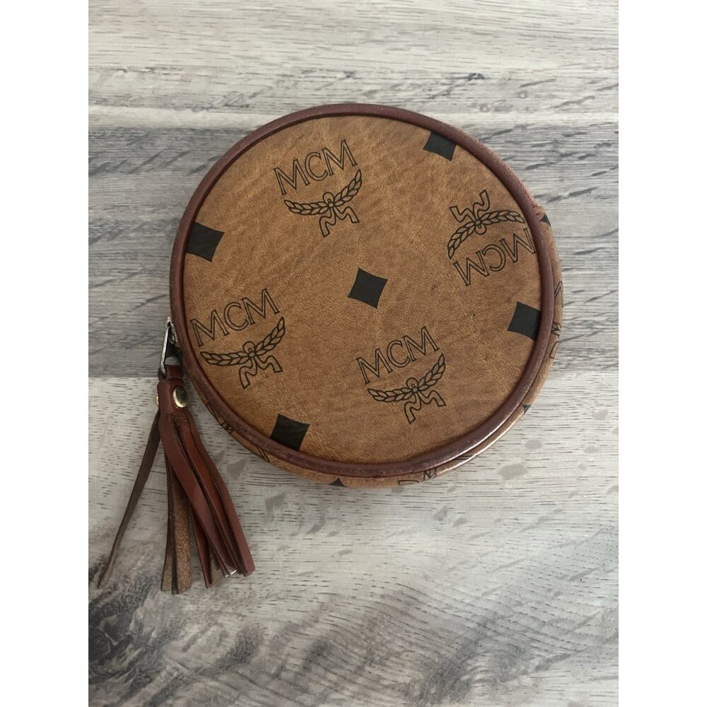 Mcm Vintage Round Coin Purse Wallet Monogram Visetos Circle Pouch